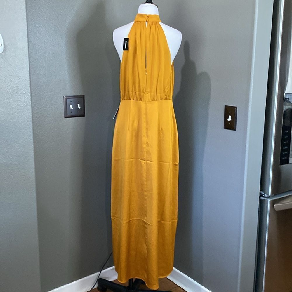 NEW EXPRESS Golden HONEY SATIN HALTER MAXI DRESS - Picture 13 of 14